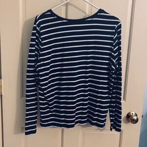 Lands' End Navy w/White Stripe Long Sleeve Tee  - 100% Cotton - Size L